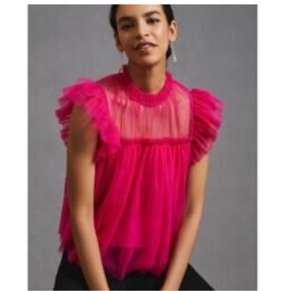 Anthropologie Fuchsia Ruffled Blouse